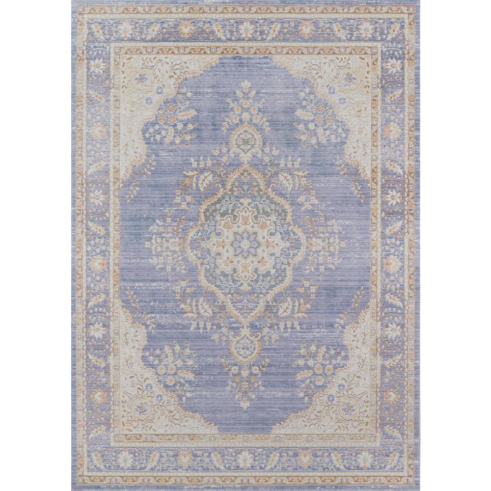 Traditional Rectangle Area Rug, Periwinkle, 5'3" X 7'3"