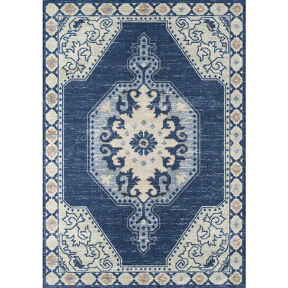 Traditional Rectangle Area Rug, Navy, 6'6" X 9'