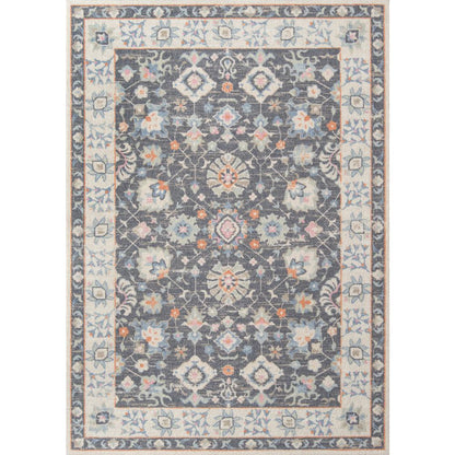 Traditional Rectangle Area Rug, Charcoal, 6'6" X 9'