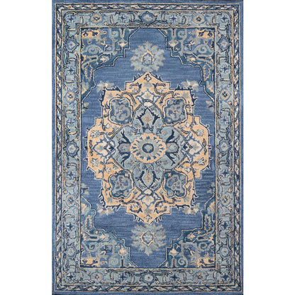 Traditional Rectangle Area Rug, Denim, 6' X 9'