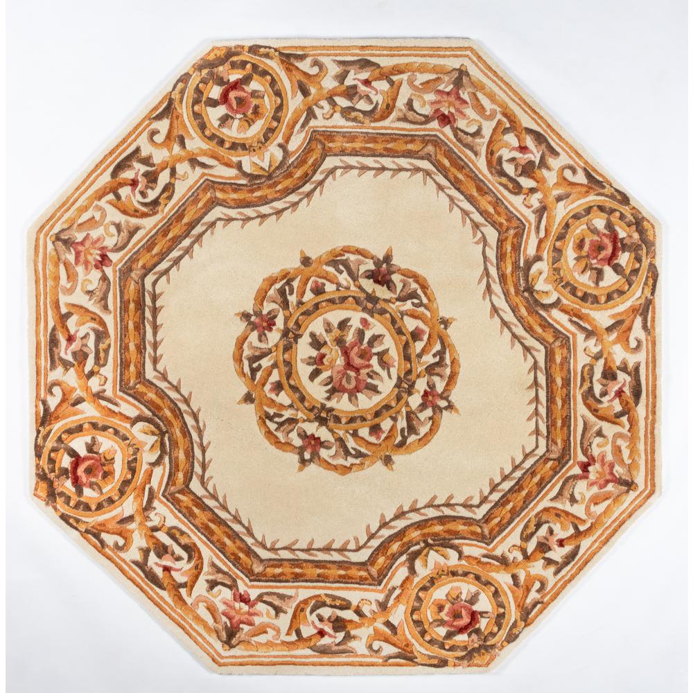 Transitional Octagon Area Rug, Ivory, 6' X 6' Octagon