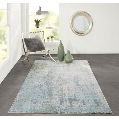 Traditional Rectangle Area Rug, Light Blue, 3'10" X 5'7"