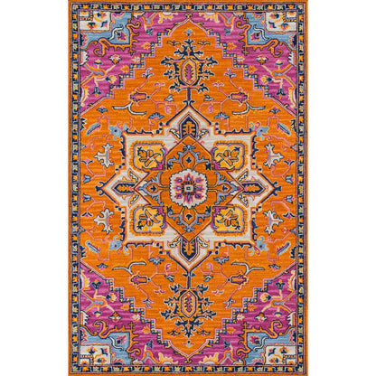 Traditional Rectangle Area Rug, Orange, 2' X 3'