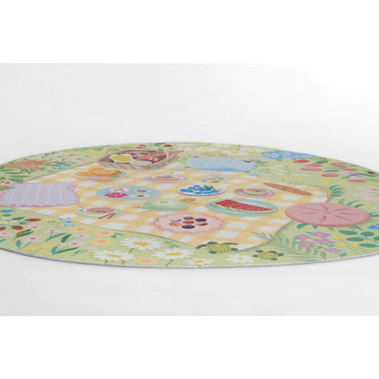 Playground Tea Party Green Kid Rug 4' X 4' Round