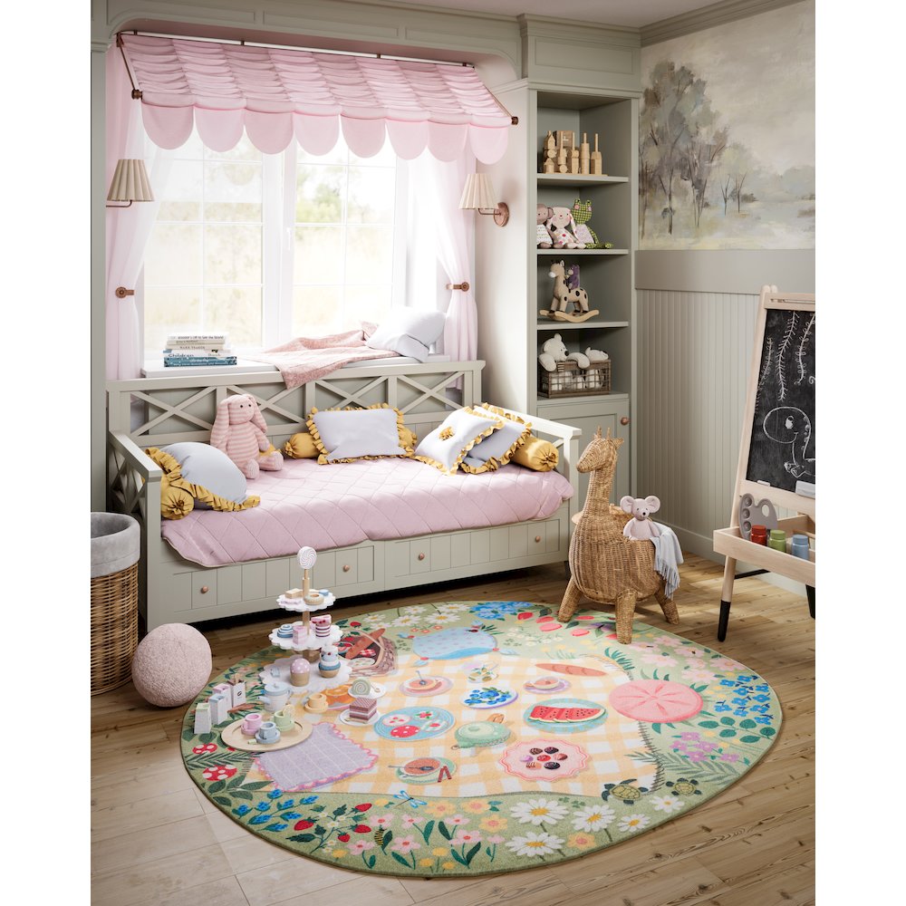 Playground Tea Party Green Kid Rug 4' X 4' Round