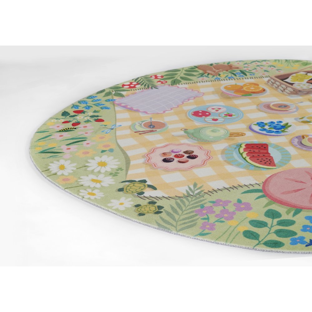 Playground Tea Party Green Kid Rug 4' X 4' Round