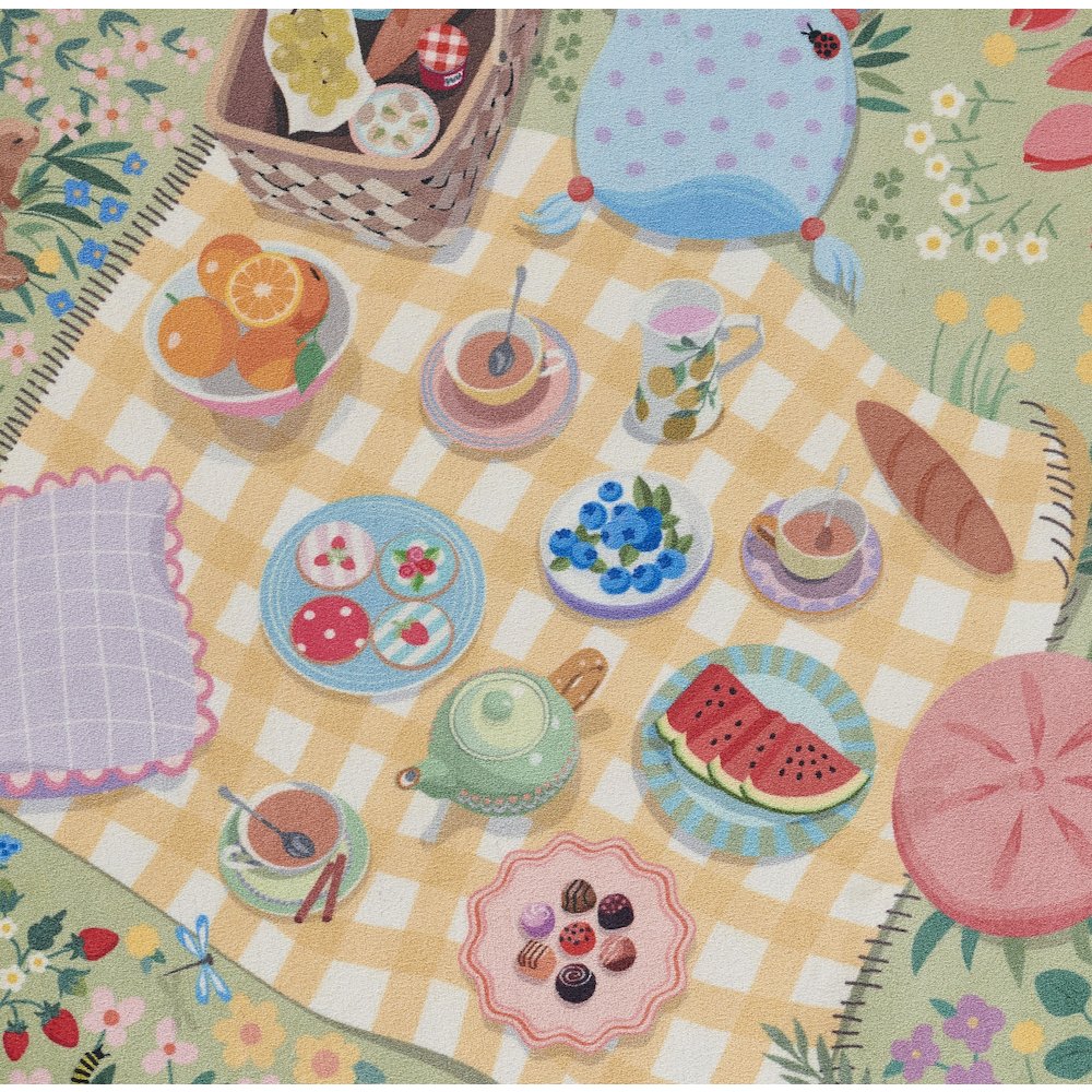 Playground Tea Party Green Kid Rug 4' X 4' Round
