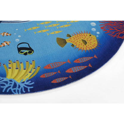 Playground Ocean Blue Kid Rug 4' X 4' Round