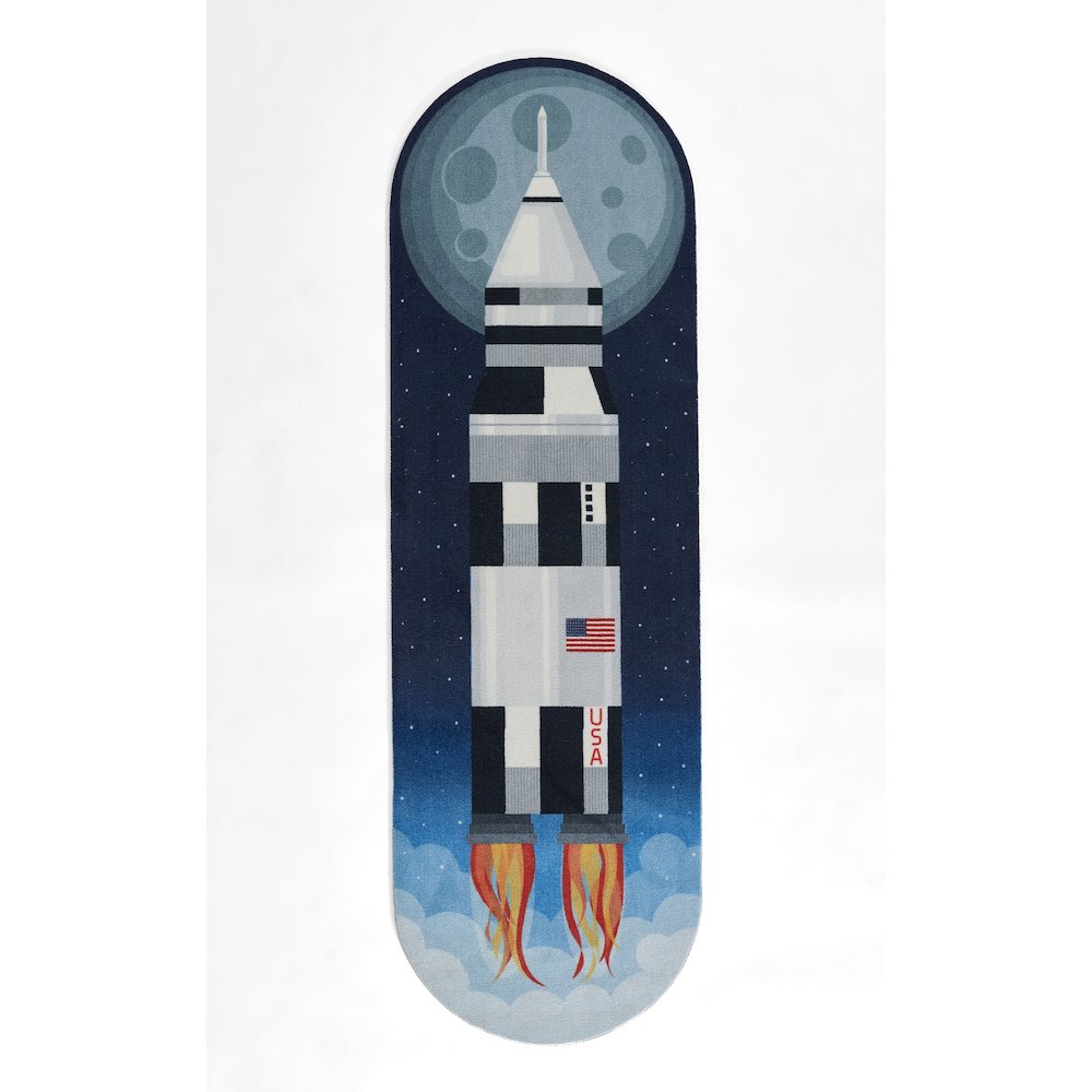 Playground Rocket Blue Kid Rug 2'4" X 7'7"