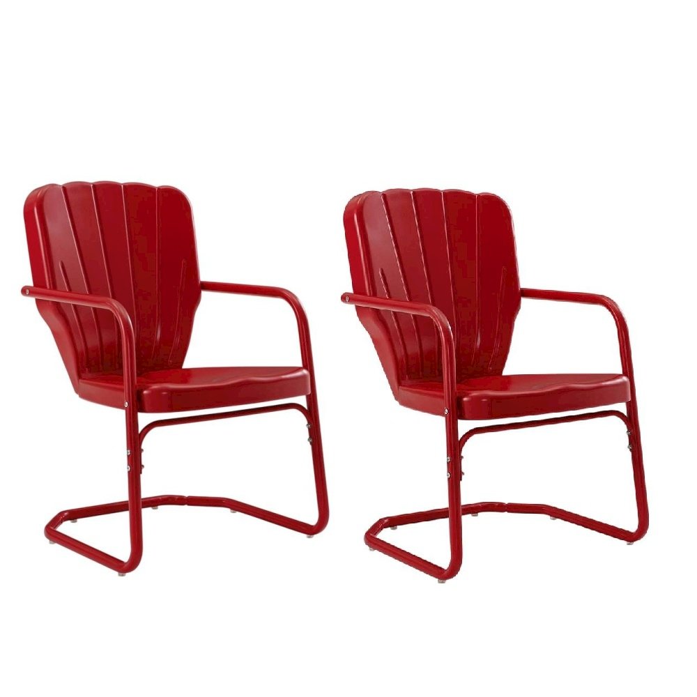 Red outdoor chair set with sturdy build and comfortable seating