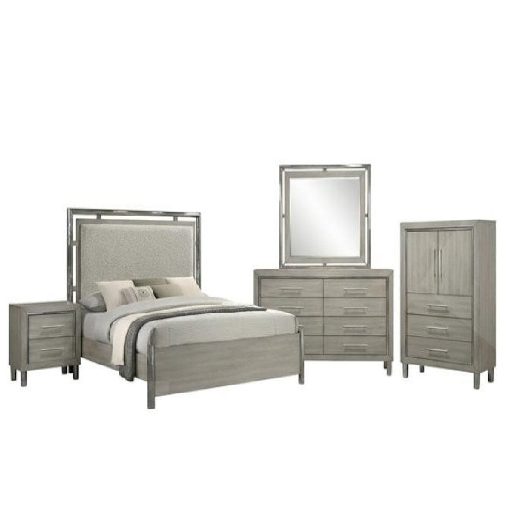 New Classic Furniture Lennox 5Pc Wood King Bedroom Set w Chest in Gray