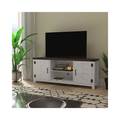 Modern Farmhouse Barn Door TV Stand in White for TV's up to 65 Inches - 59 Inch Entertainment Center with Adjustable Shelf