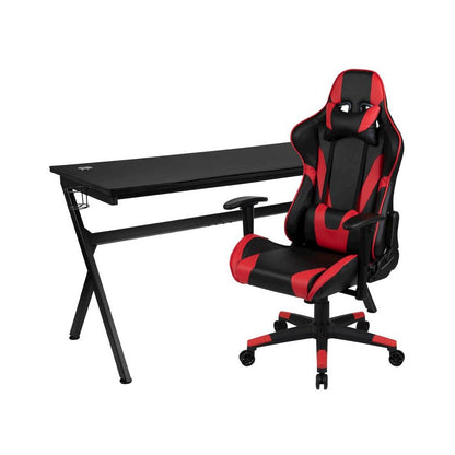 Gaming Desk and Red/Black Reclining Gaming Chair Set /Cup Holder/Headphone Hook/Removable Mouse Pad Top - Wire Management