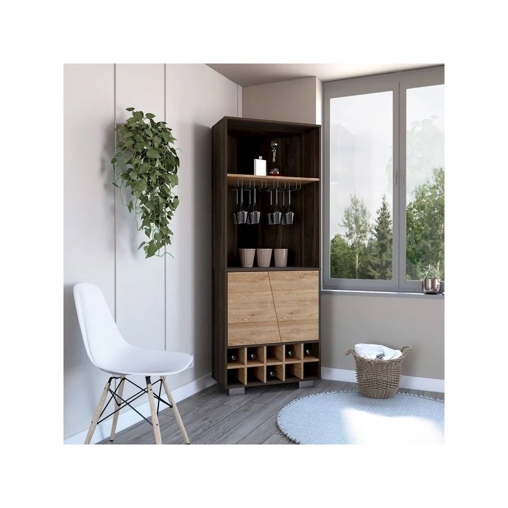Fraktal Corner Bar Cabinet Dark Oak / Pine MDF