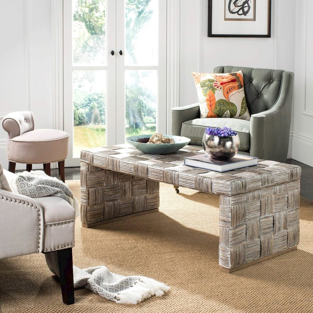 Home Collection Adkin White Rattan Rectangle Coffee Table