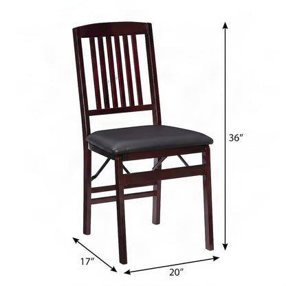 Rubberwood Mission Back Padded Folding Dining Chairs, Set of 2, Brown
