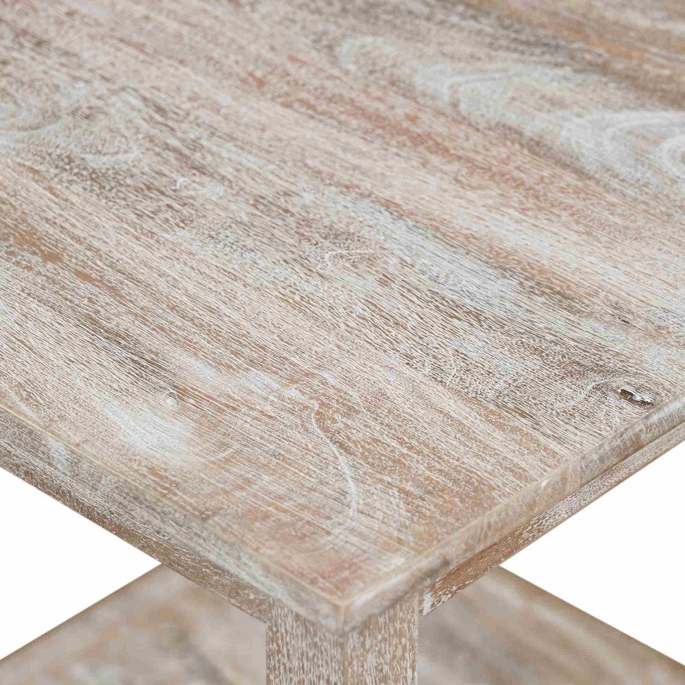 White Wash Coastal Solid Hand-Made Wood Rectangle Coffee Table