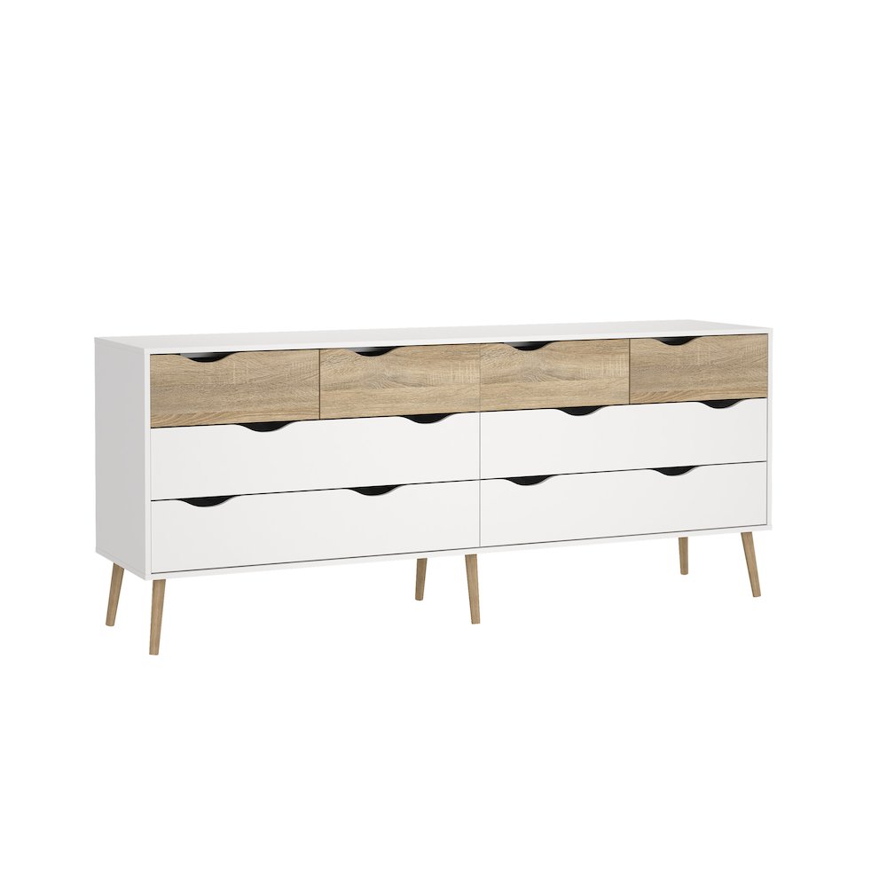 Diana 8 Drawer Double Dresser, White/Oak Structure