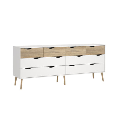 Diana 8 Drawer Double Dresser, White/Oak Structure