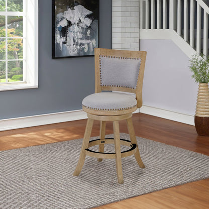 Melrose Grey Fabric Swivel Counter Stool - Driftwood Wire-Brush Finish