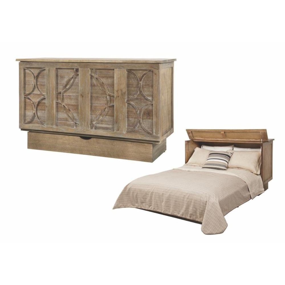 Queen Size Wood Murphy Cabinet Bed Light Brown with Compact Free Standing Design
