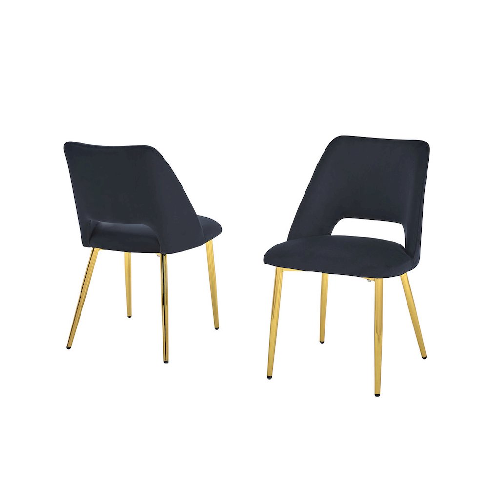 Black Velvet Dining Side Chair Openback, Chrome Gold, Set of 2