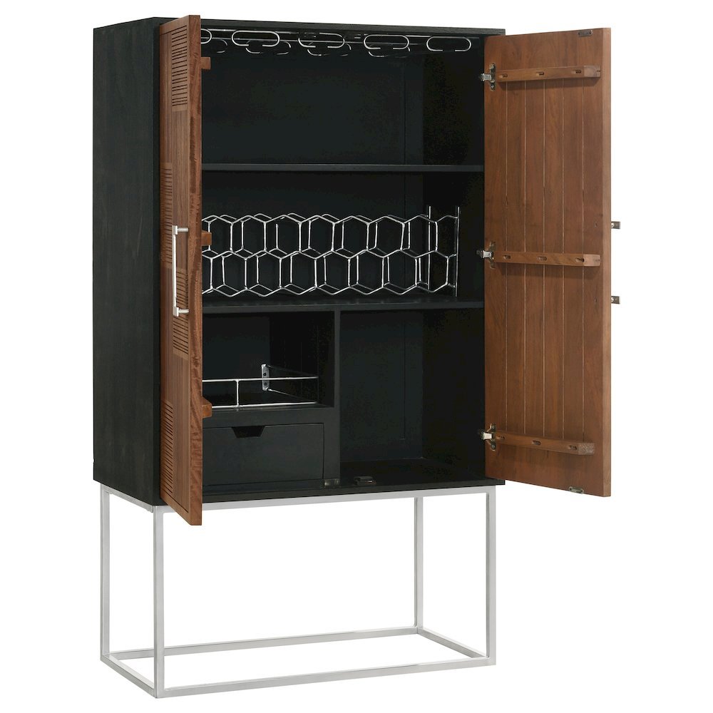 Wine Cabinet with Storage, Bar Cabinet, Mini Bar, Walnut & Black Design