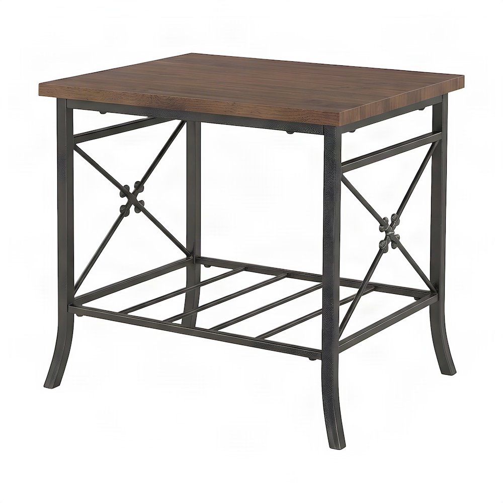 Metal Occasional Table with Plank-Style MDF Top and Slatted Shelf, Set of 3