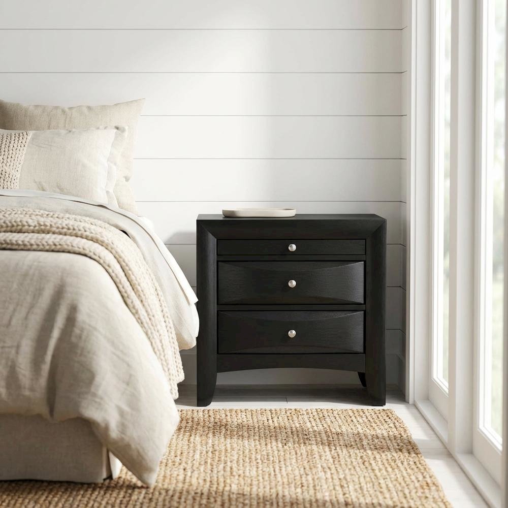 Black Bedroom Nightstand with Modern Transitional Design