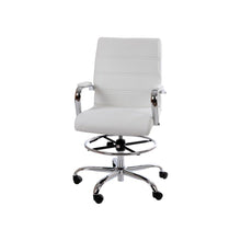 Mid-Back White LeatherSoft Drafting Chair with Adjustable Foot Ring and Chrome Base