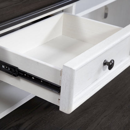 L Shaped Desk Set In White With Charcoal Top For Modern Office Spaces