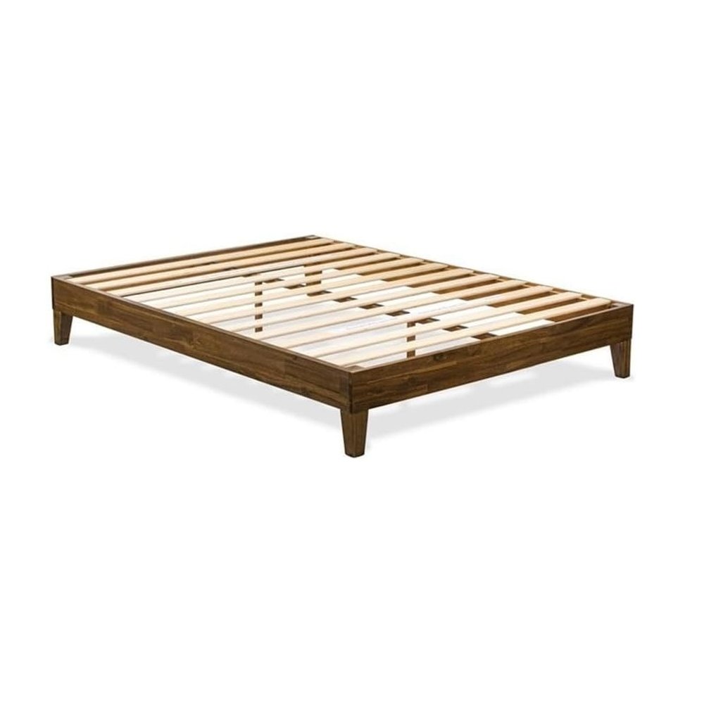 East West Furniture Queen Size Bed Frame with 4 Solid Wood Legs and 2 Extra Center Legs - Walnut Finish