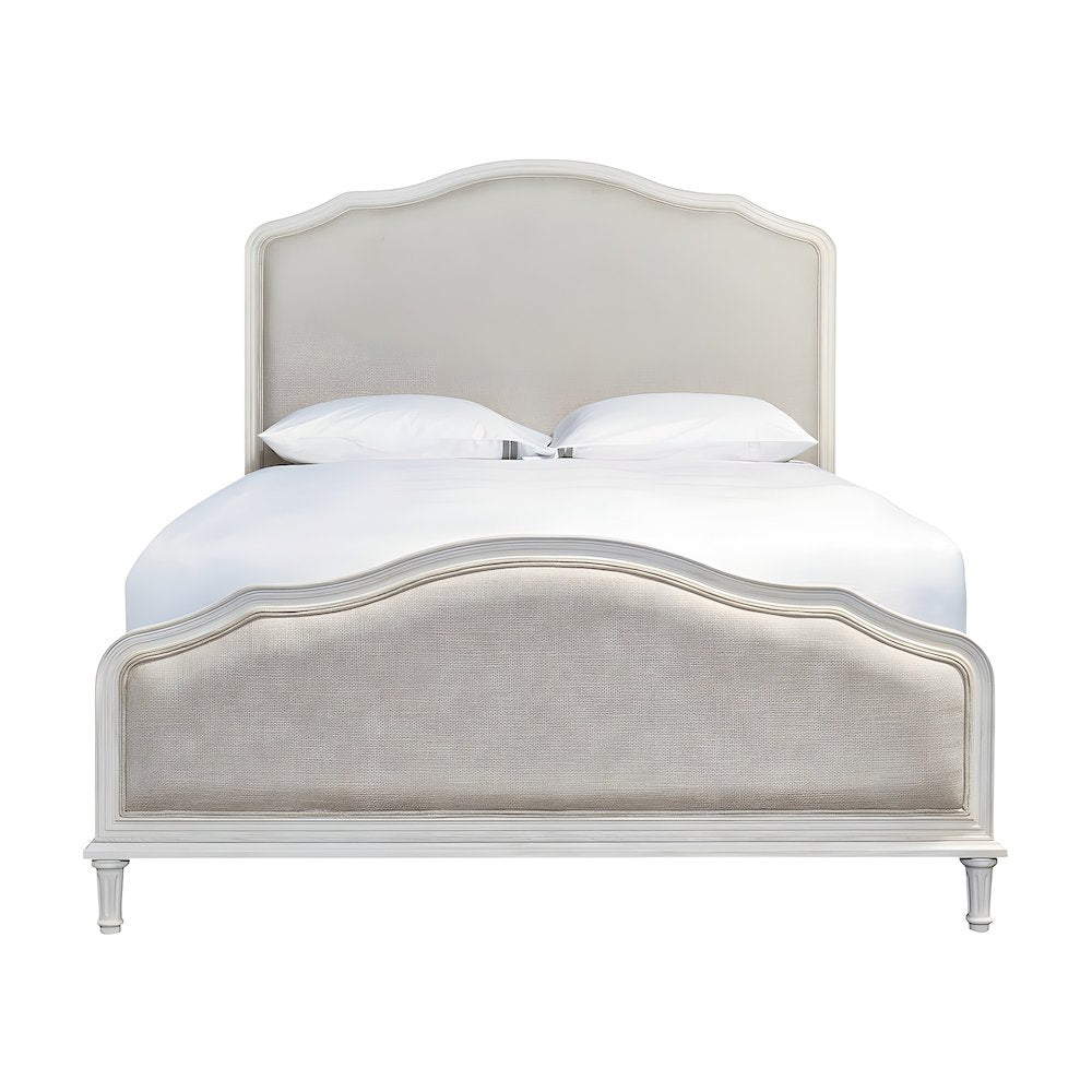 Viscose-Upholstered King Platform Bed with Wood Frame, Distressed Finish