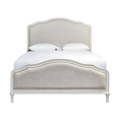 Viscose-Upholstered King Platform Bed with Wood Frame, Distressed Finish