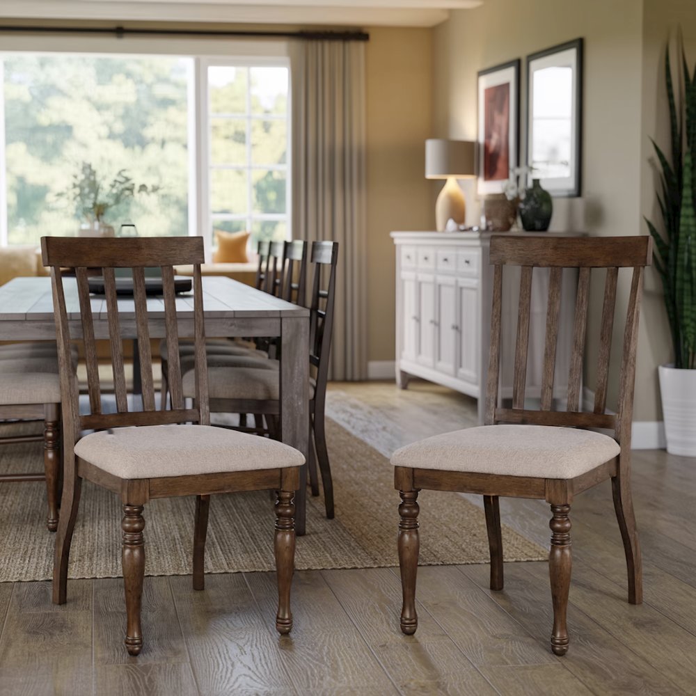Brown Dining Chair Set of 2 - Farmhouse Dining Chairs with Gray Upholstery