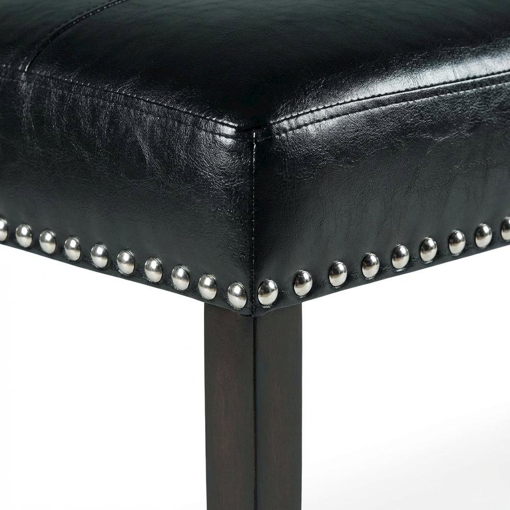 Ebony Wood Finish Dining Bench with Black Vinyl Seat, Stylish and Durable