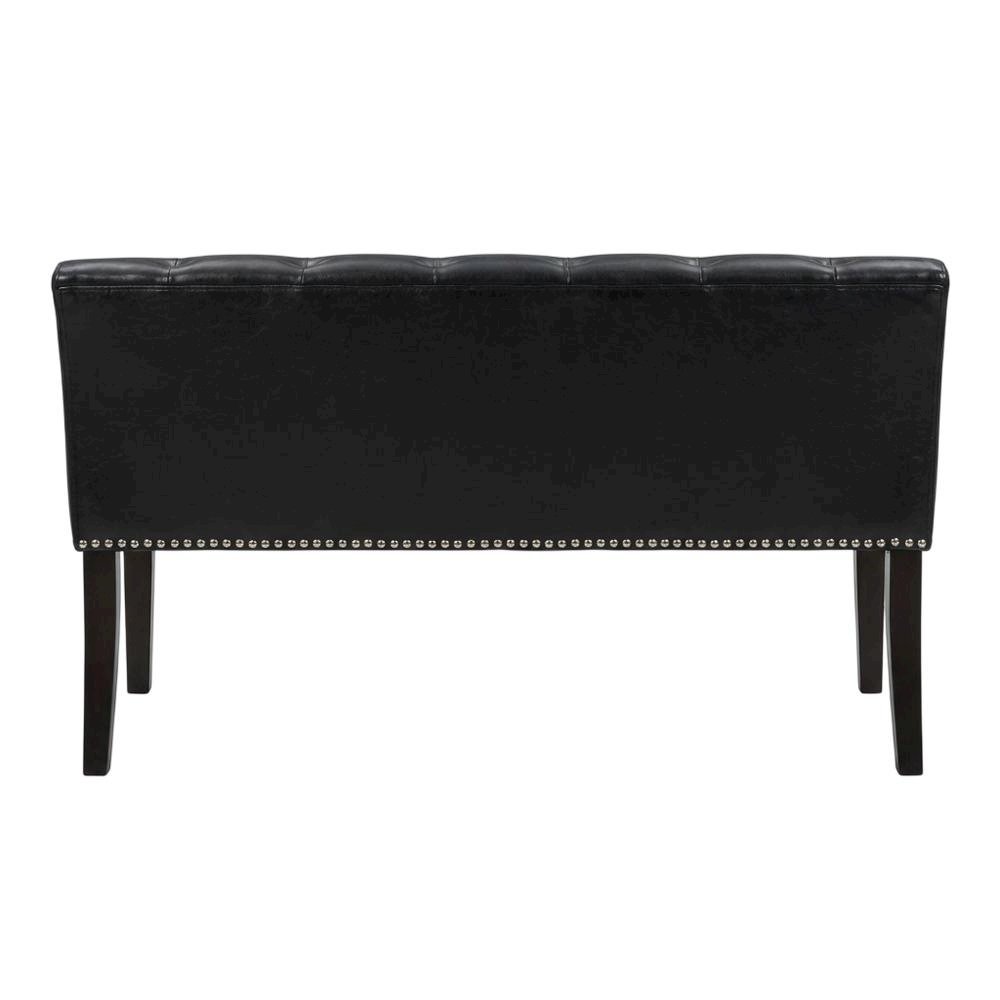 Ebony Wood Finish Dining Bench with Black Vinyl Seat, Stylish and Durable
