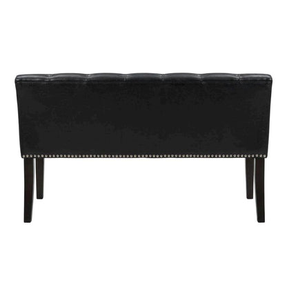 Ebony Wood Finish Dining Bench with Black Vinyl Seat, Stylish and Durable