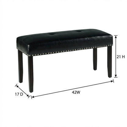 Ebony Wood Finish Dining Bench with Black Vinyl Seat, Stylish and Durable