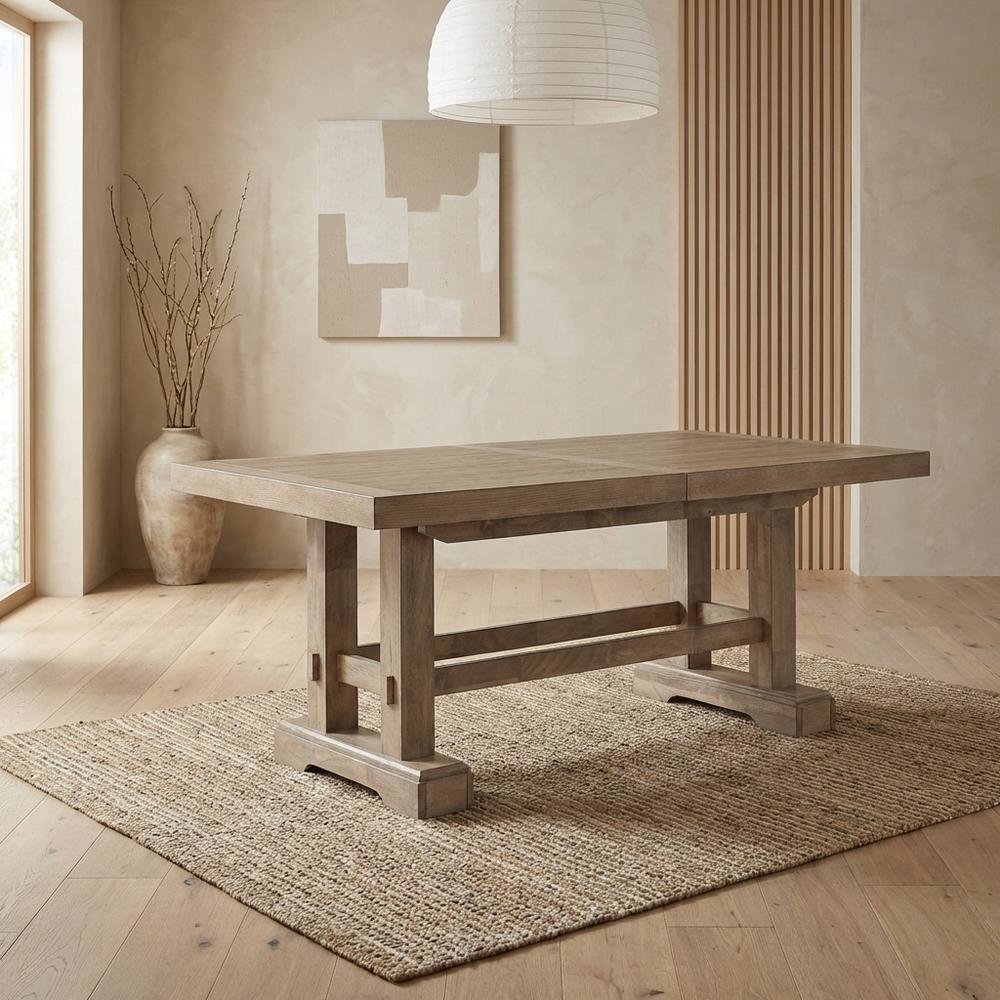 Sand Rectangular Dining Table, Double Pedestal, Extension Leaves, Seats 10