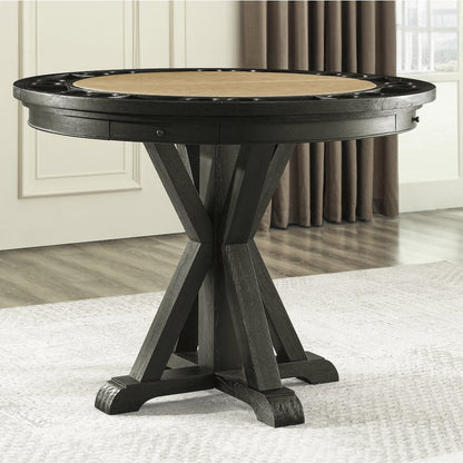 Rylie Counter Table with Game Top, Black Finish with Sand Vegan Leather