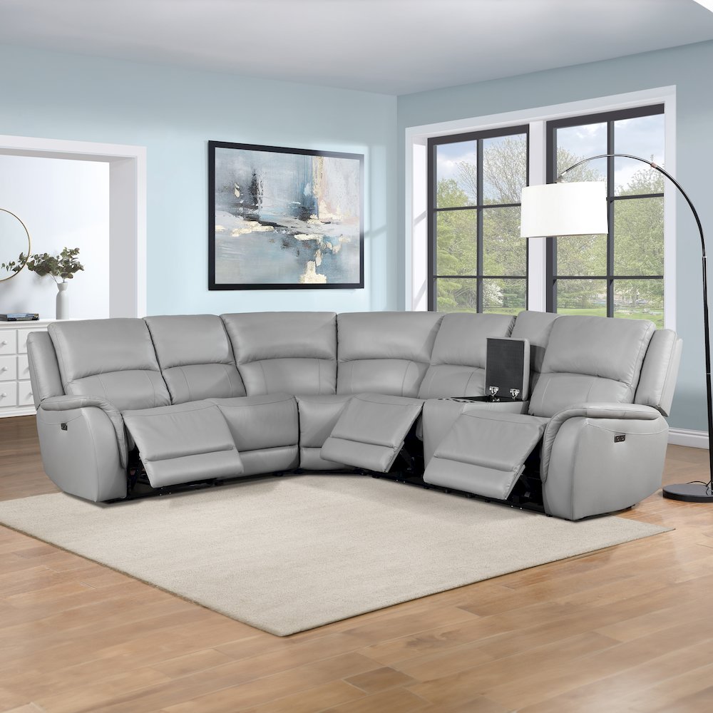 Alexandria 6-Piece Dual-Power Leather Reclining Sectional, Stone