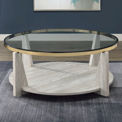 Wanda 42″ Round Glass Top Coffee Table with Casters