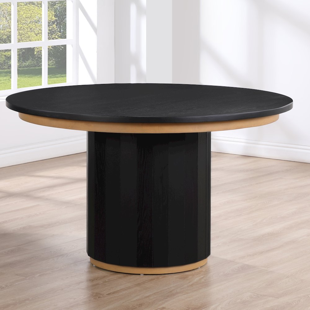 Magnolia 52-inch Round Dining Table & 6 Upholstered Side Chairs, Black Finish