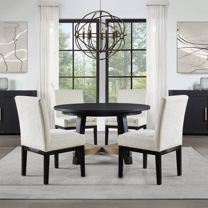 Aubrey 5-Piece 54" Round Dining Table with 4 Upholstered Parsons Chairs, Black