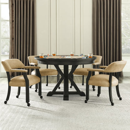 Rylie Dining Table with Game Top & 4 Captains Chairs, Sand Vegan Leather