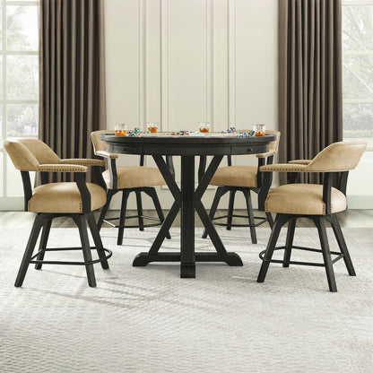 Rylie Counter Table with Game Top, Black Finish with Sand Vegan Leather
