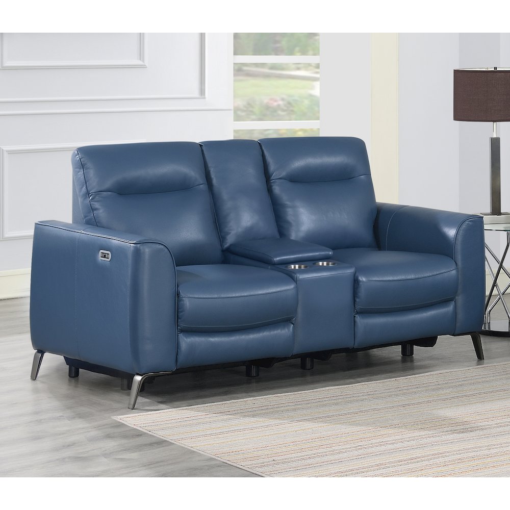 Sansa Power Reclining Console Loveseat - Ocean