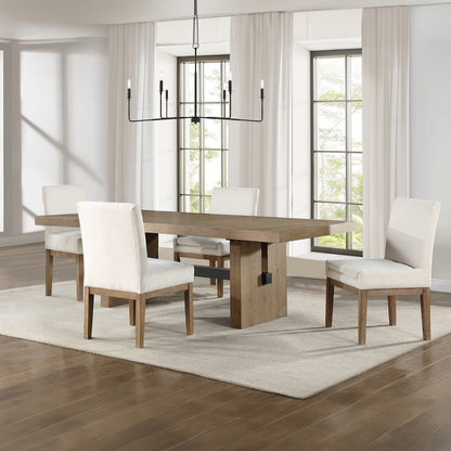 Aubrey 5-Piece 78-96" Dining Table with 4 Upholstered Parsons Chairs, Brown