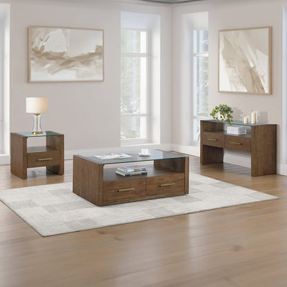 Garland Glass Top End Table, Toffee Finish